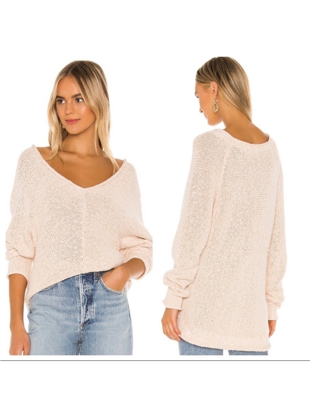 Free People Bright Lights V Neck Slouchy Boho Sweater XL